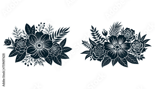 Set of hand-drawn botanical flowers line art vector. Collection of foliage, leaf branches, floral, flowers