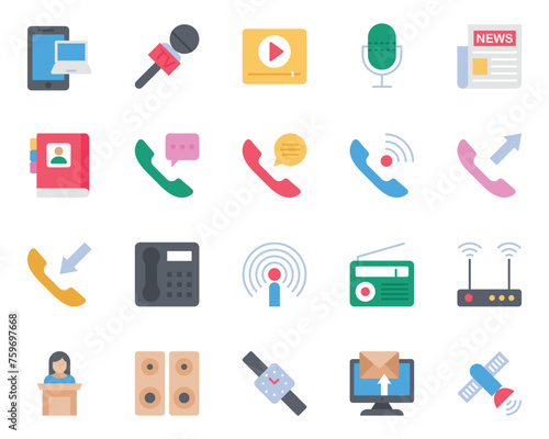 Flat color icons set for Communication.