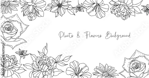 Floral branch and minimalist flowers for logo or tattoo. Hand drawn line wedding herb, elegant leaves for invitation save the date card. Botanical rustic trendy