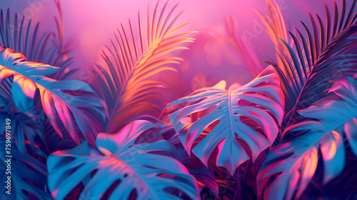 Tropical palm leaves in light gradient pastel colors.. generative ai 
