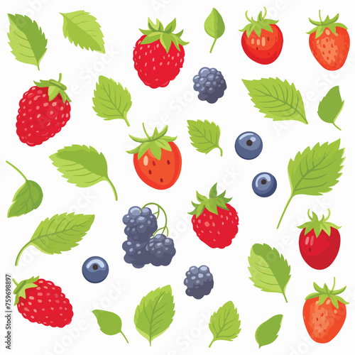 Fototapeta Naklejka Na Ścianę i Meble -  Different berries seamless pattern on white background