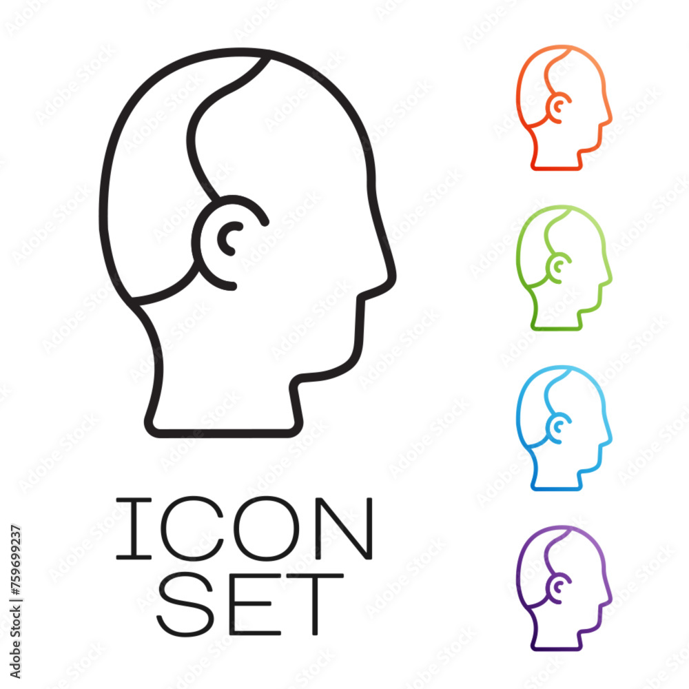 Black line Baldness icon isolated on white background. Alopecia. Set icons colorful. Vector