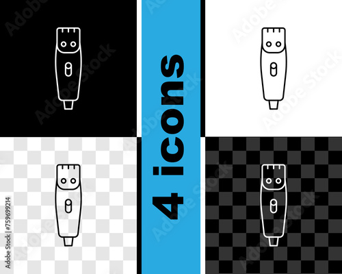 Set line Electrical hair clipper or shaver icon isolated on black and white, transparent background. Barbershop symbol. Vector