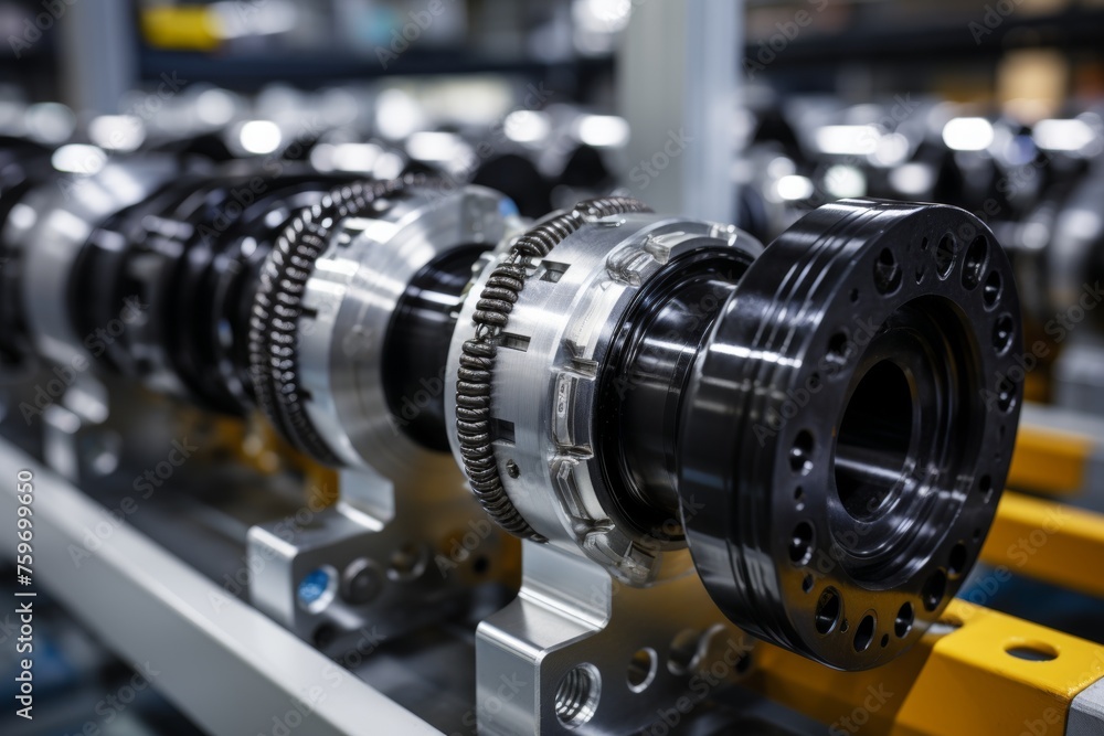 Close-up Shot of a Flexible Coupling Device Amidst Various Mechanical Tools in a Factory Setting Close-up Shot of a Flexible Coupling Device Amidst Various Mechanical Tools in a Factory Setting