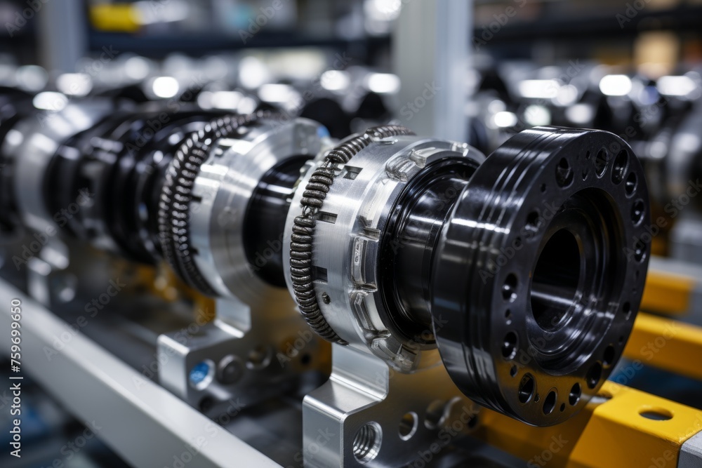 Close-up Shot of a Flexible Coupling Device Amidst Various Mechanical Tools in a Factory Setting