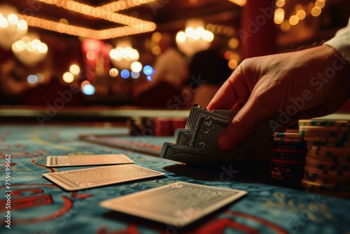 Playing cards at a table in a casino. photo