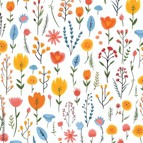 Doodle flowers seamless pattern flat vecto © iclute4