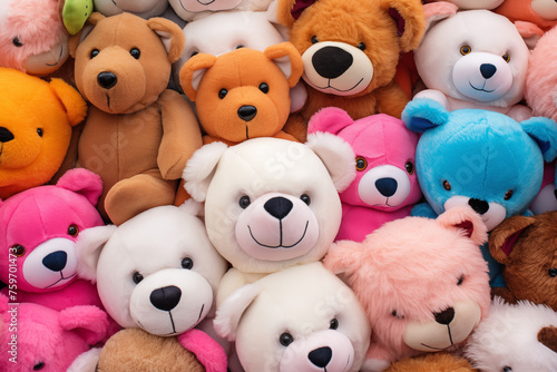 Background pattern of stuffed animals, teddy bears, child toys