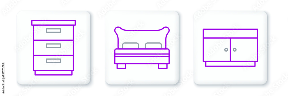 Set line Chest of drawers, Furniture nightstand and Big bed icon. Vector Set line Chest of drawers, Furniture nightstand and Big bed icon. Vector