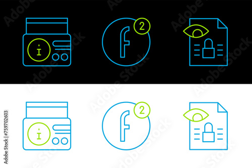 Set line Journalistic investigation, News radio channel and Create account icon. Vector