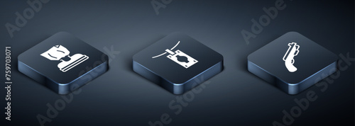 Set Isometric Kidnaping, Police shotgun and Money laundering icon. Vector