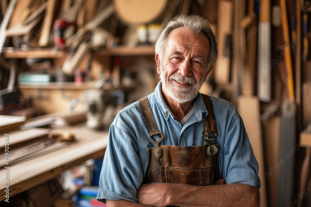 Portrait of smiling confident senior male carpenter in workshop Portrait of smiling confident senior male carpenter in workshop
