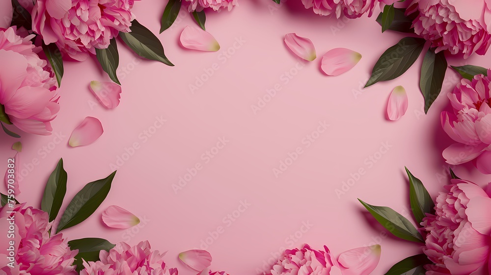 Naklejka premium Circle Floral Frame with Peony Border. Pink, Mother's Day or Valentine concept with copy space