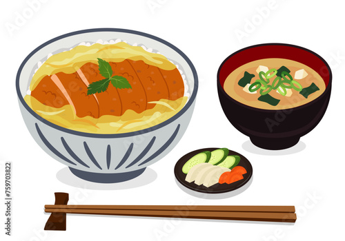 Katsudon Set Meal with Miso Soup