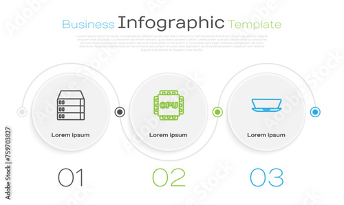 Set line Server, Data, Web Hosting, Processor with CPU and Laptop. Business infographic template. Vector