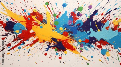 A vibrant and dynamic painting with bright colorful splashes on a white background photo