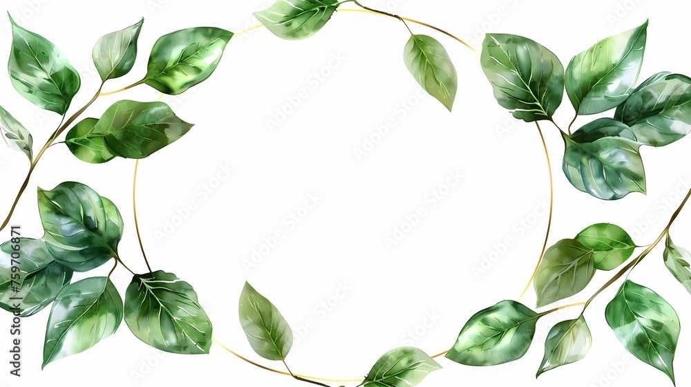 Simple Circular frame,blank in the frame,leaf,illustration,isolated on white background - obrazy, fototapety, plakaty 