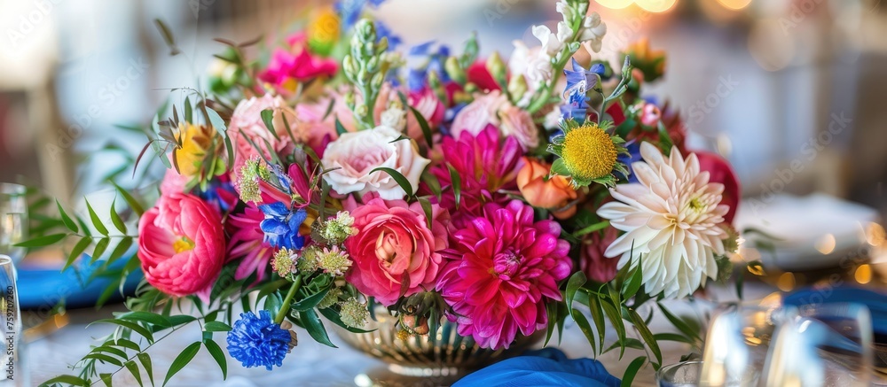 Wedding floral arrangement for reception dinner and celebration