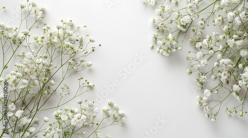 Small bouquet of Gypsophila flowers at the top view and isolated on a white background with text space left empty, Generative AI. © Our Scrapbook