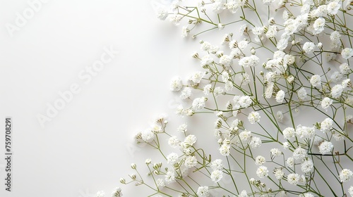 Small bouquet of Gypsophila flowers at the top view and isolated on a white background with text space left empty, Generative AI. © Our Scrapbook
