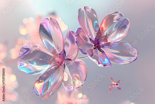 Sweet color Glass like graphic floating  pink flower background illustration © Kornkanok
