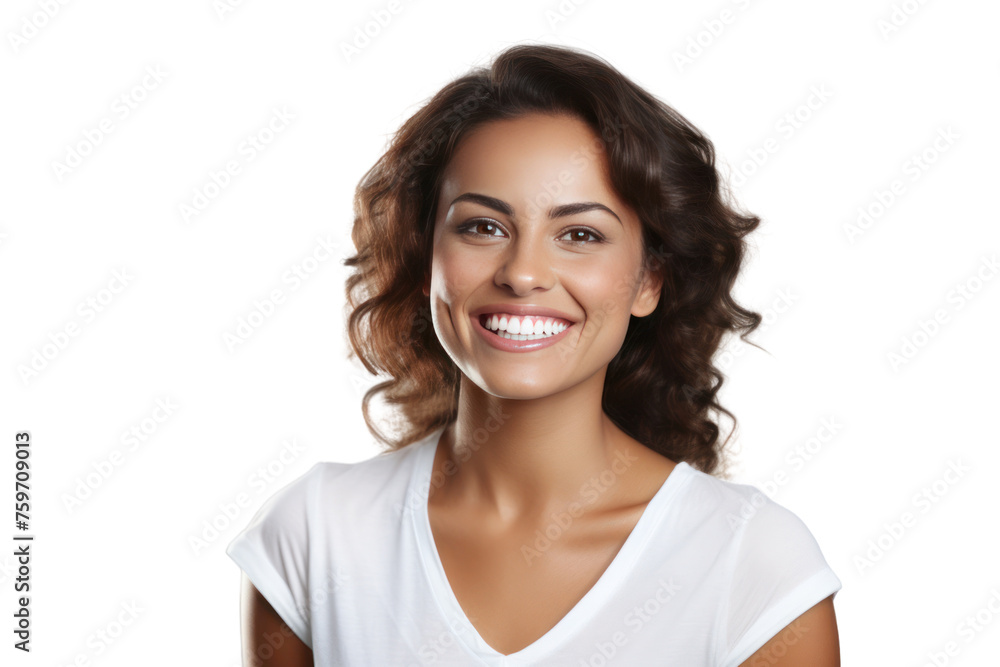 Smiling woman portrait with natural beauty, long brunette hair, and cheerful expression Smiling woman portrait with natural beauty, long brunette hair, and cheerful expression