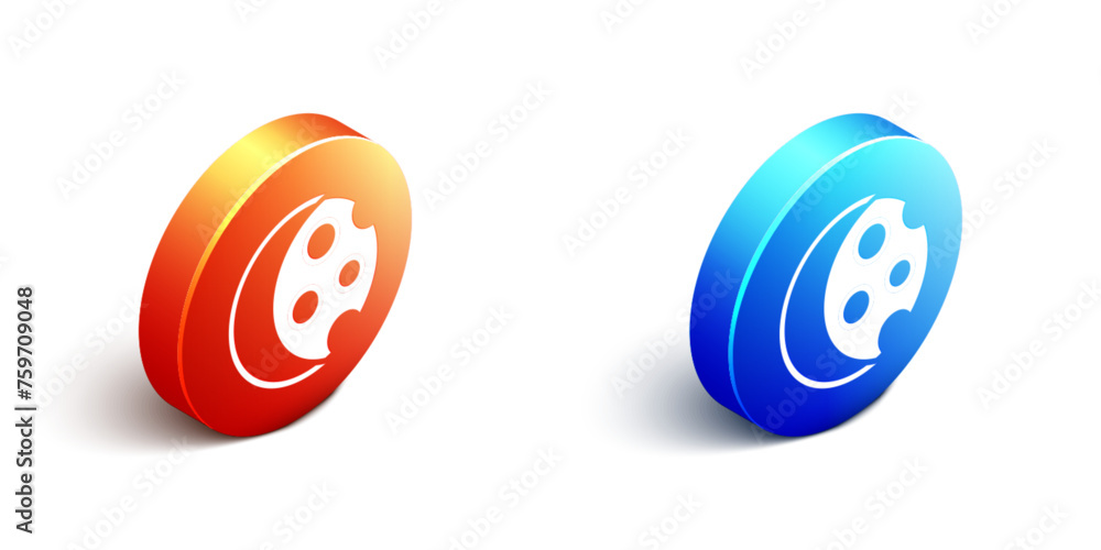 Obraz premium Isometric Eclipse of the sun icon isolated on white background. Total sonar eclipse. Orange and blue circle button. Vector