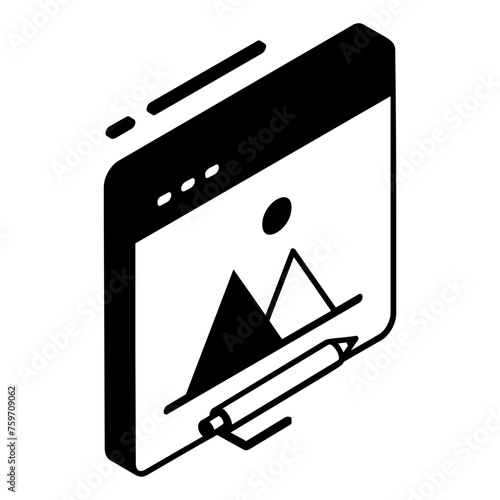 ai image editing toolbox isometric concept, raster photo editor vector outline icon, Webdesign and Development symbol, user interface or graphic sign, website engineering stock illustration