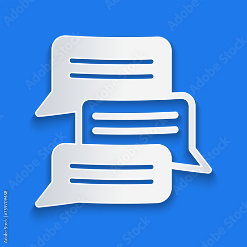 Paper cut Online psychological counseling distance icon isolated on blue background. Psychotherapy, psychological help, psychiatrist online consulting. Paper art style. Vector