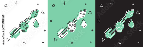 Set Poison on the arrow icon isolated on white and green, black background. Poisoned arrow. Vector