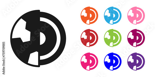 Black Earth core structure crust icon isolated on white background. Set icons colorful. Vector