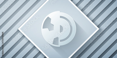 Paper cut Earth core structure crust icon isolated on grey background. Paper art style. Vector