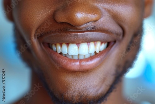 Close-up of a bright smiling African young man child showing off healthy white teeth