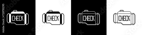 Set Check engine icon isolated on black and white background. Vector