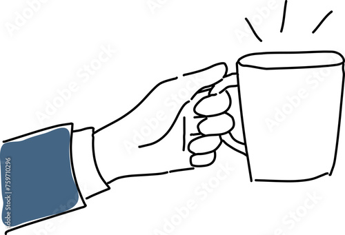 マグカップのコーヒーを持つ手シンプル線画