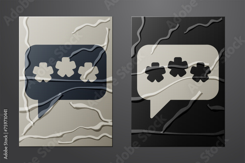 White Speech bubble chat icon isolated on crumpled paper background. Message icon. Communication or comment chat symbol. Paper art style. Vector