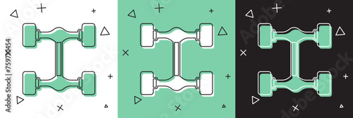 Set Chassis car icon isolated on white and green, black background. Vector