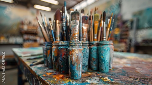 brushes and tools in an art workshop