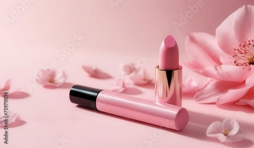 Pink lipstick  advertisement ,where the freshness of
   aroma is visualized through a backdrop of
   azure skies and floating pink flower petals