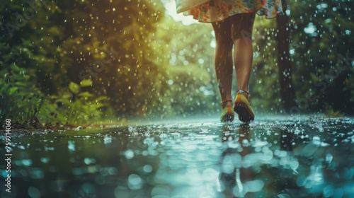 Unexpected rain in nature has its charms, summer showers can surprise. The concept of romance. 