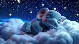 Cute little elephant sleeping on clouds 