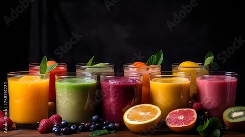 The set of colorful smoothies with exotic fruits