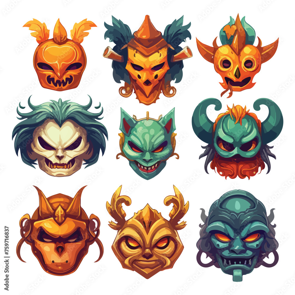 Halloween masks. Vector clip art illustration with