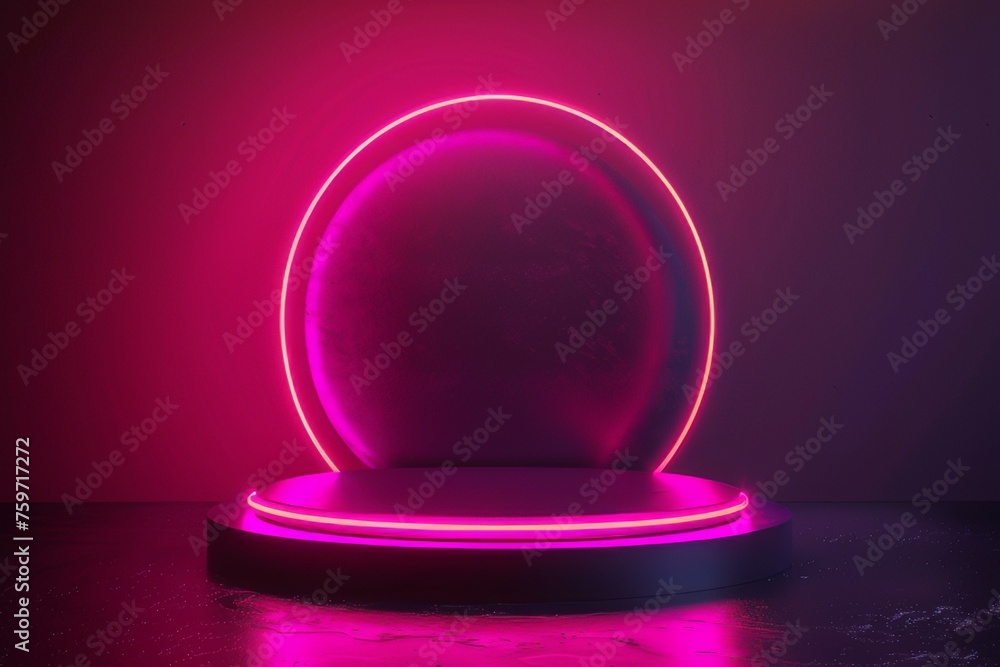 Minimalist round pedestal with striking neon lighting. Minimalist round pedestal with striking neon lighting.