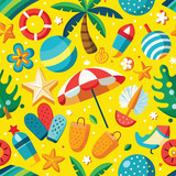 The seamless stylish pattern on a summer theme vector illustration, Summer seamless pattern design, Beach seamless pattern