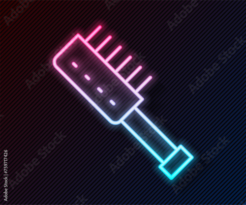 Glowing neon line Sauna brush icon isolated on black background. Wooden brush with coarse bristles for washing in the bath. Anti cellulite massage. Vector