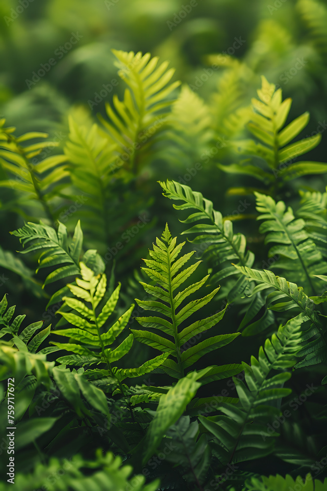 Obraz premium A close up of evergreen fern leaves, a terrestrial plant, in a forest. Ferns are nonvascular land plants that provide groundcover in natural landscapes