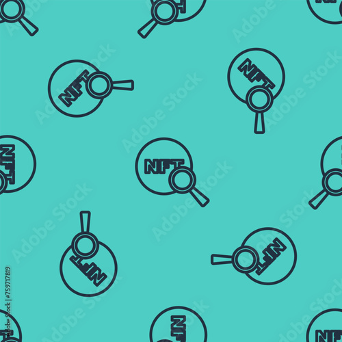 Black line Search NFT icon isolated seamless pattern on green background. Non fungible token. Digital crypto art concept. Vector