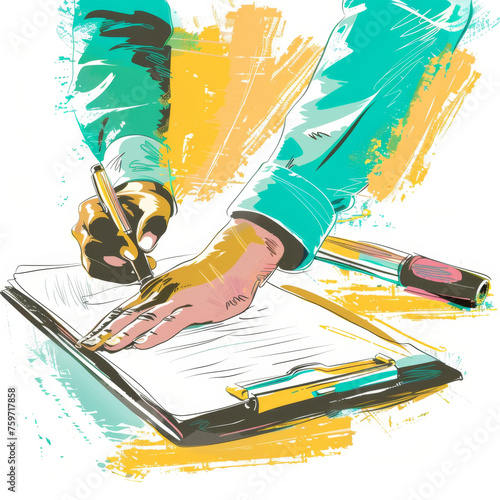 Colorful Line Illustration of Friendly Leadership Training Handbook with Pen Signing Treaty Gen AI