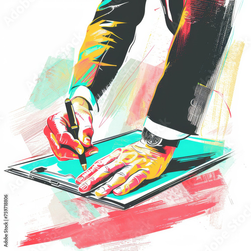 Colorful Line Illustration: Leadership Training Handbook with Treaty Signing Gen AI